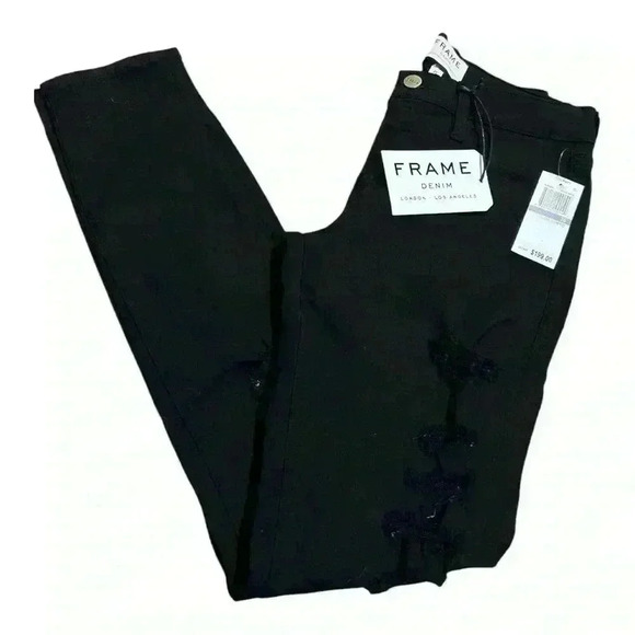 🆕FRAME Denim Le Color Ripped in Film Noir. Le Skinny de Jeanne. NWT - Picture 7 of 13